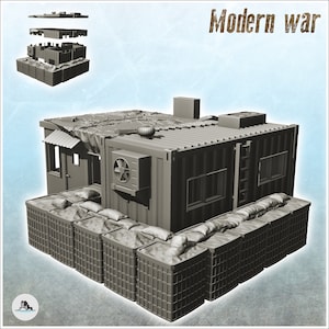 Versterkte commandopost met hesco schanskorf - STL 3D printen Koud printen Conflict Derde Wereldoorlog Invasie Europa