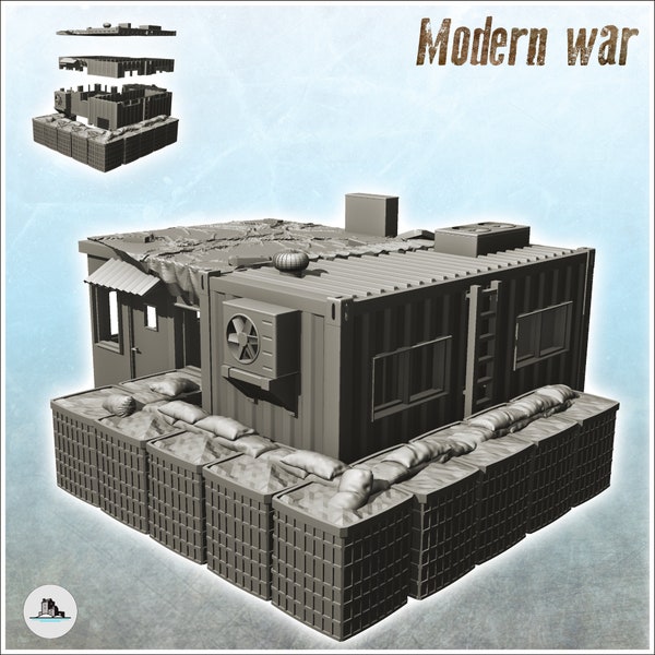 Fortified command post with hesco gabion - STL 3D Printing Printer Miniatures Tabletop Cold Era Modern Warfare Conflict World War 3