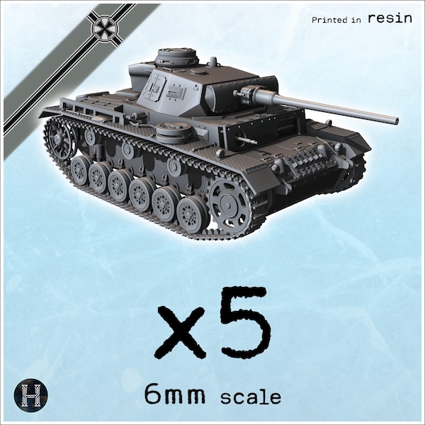 Panzer III Ausf. L x5 - Resin 6mm Tabletop Vehicle World War II Germany Axis Epic WW2 Tank Micro Armor armour Stalingrad Normandy Wehrmacht