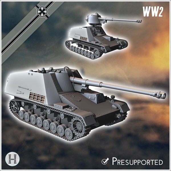 Nashorn / Hornisse panzerjäger armored tank hunter (Sd.Kfz. 164) - STL 3D Printing World War Two Second German tank Germany Konlfikt 47