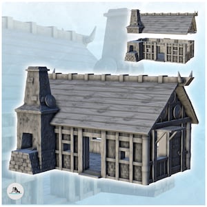 Scandinavian wooden house with large fireplace (10) - STL Impression 3D Modèle Imprimante Médiéval Féodal Historique Saga D&D