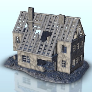 Geruïneerd modern huis 18 - STL 3D-printen decorarchitectuur Bolt Action Flames of War