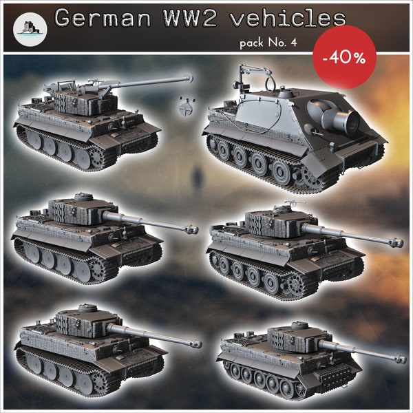 German WW2 vehicles pack No. 4 (Tiger I and variants) - STL 3D Printing World War Two Second German tank Germany Konlfikt 47