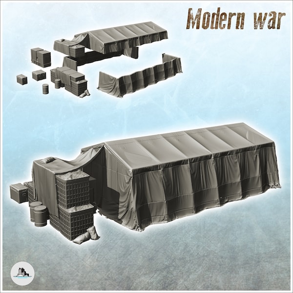 Base camp in canvas with ammunition boxes (4) - STL 3D Printing Printer Miniatures Tabletop Cold Era Modern Warfare Conflict World War 3