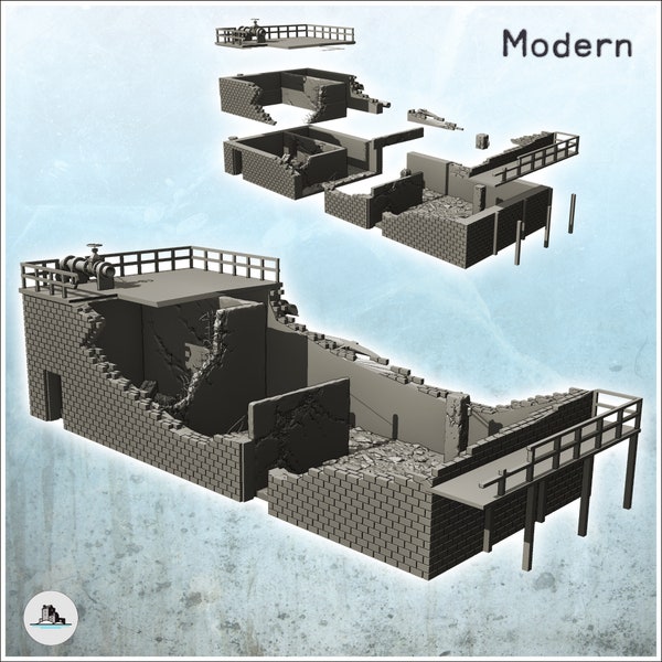 Brick industrial building - STL 3D Printing Printer Miniatures Tabletop Cold Era Modern Warfare Conflict World War 3 WW2 Stalingrad Urban