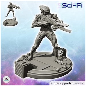Alien warrior firing a laser assault rifle (10) - STL 3D Printing Post-apo apocalypse SF Sci-Fi Star Cyberpunk Future Space Cyborg