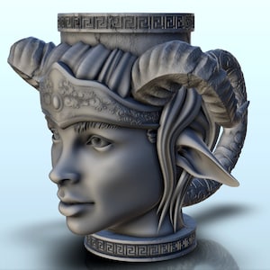 Princess with crown and horns dice mug (9) - 3D STL Printing Print Model Digital SLA FDM Prusa Anycubic