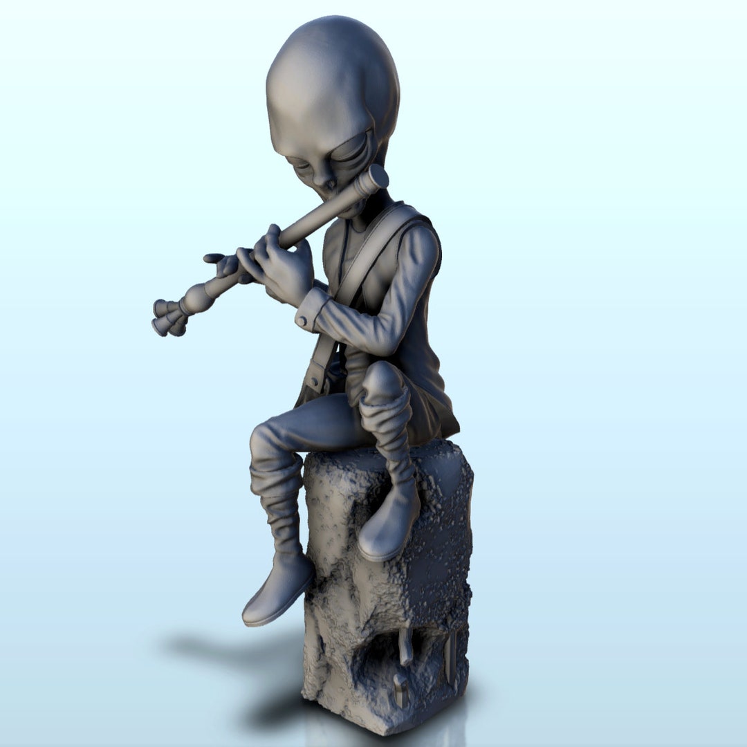 Alien Flute Player on Stone (18) (+ Pre-supported Version & Base) - STL ...