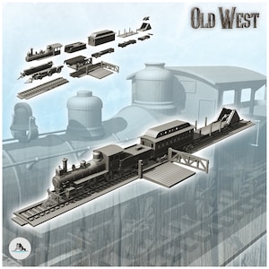Train and railroad set with locomotive, passenger car - STL Impression 3D Cowboy USA America ACW American Civil War History Historical
