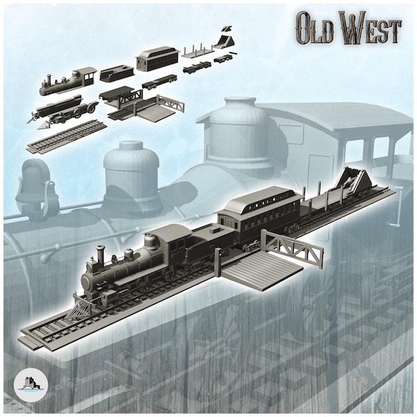 Ensemble de train et de rails avec locomotive - STL Impression 3D Cowboy USA Etats-Unis Guerre civile ACW Sécession American Historique