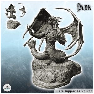 Broad-tailed dragon with spiked wings on rock (28) - STL 3D Printing Printer Model Sla Fdm Prints D&D RPG