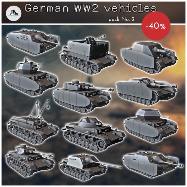 PACK German WW2 vehicles No. 2 Panzer IV and variants - STL 3D Printing World War Two Second German tank Germany Konlfikt 47