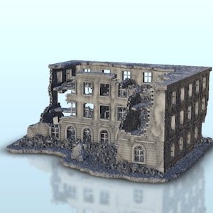 Large urban building in ruins 22 - STL 3D Printing 40k scenery terrain architecture Bolt Action Flames of War