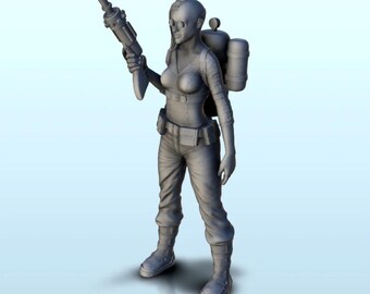 Punk woman with flamethrower 9 (+ supported version) - STL 3D Printing Modern Warfare Contemporary Armies Bolt Flames