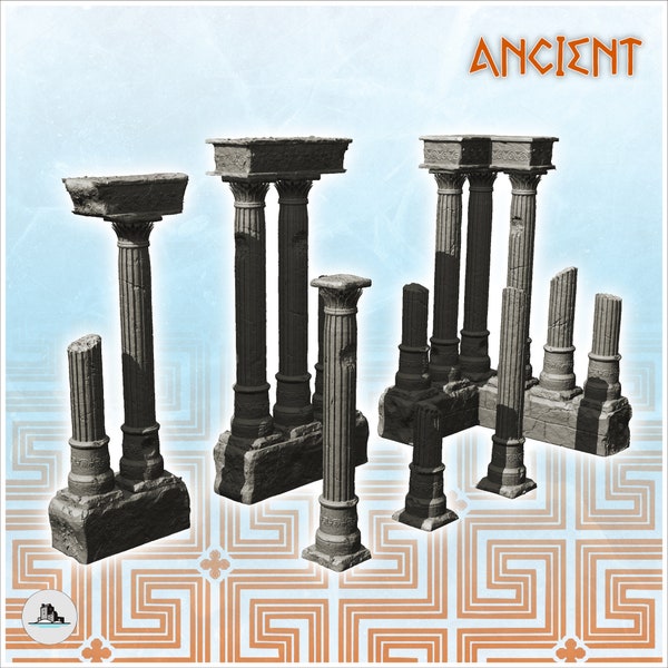 Set of ruined antique columns (1) - STL 3D Model Printing Ancient Classic Old Archaic Historical