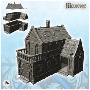Medieval house with terrace, large door - STL 3D Print Dark Gothic Feudal Old Saga DnD Mini Arkham RPG Frostgrave Malifaux DBA