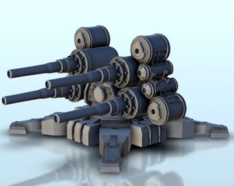 Quadruple barrel turret 1 (+ supported version) - STL 3D Printing Science Fiction Future Space