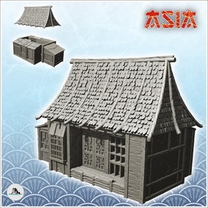 Asian house with big roof and annex (25) - STL 3D Printing Asian Japan Pacific terrain architecture Bolt Action Pagoda Katanas Samurai