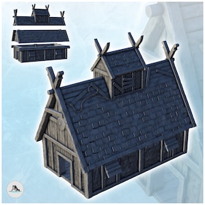 Large Viking building with floor and large door (3) - STL Impression 3D Modèle Imprimante Médiéval Féodal Historique Saga D&D