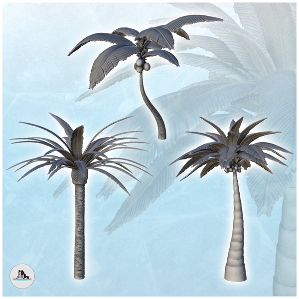 Set of 3 tropical palm and coconut trees (3) - STL 3D Printing Pirate Jungle Island Beach Piracy Caribbean Medieval