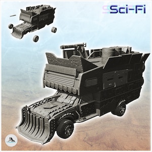 Post-apo camper van with high platform and turret - STL 3D Printing model SF Futuristic Futur Post apocalypse Postapo Cyberpunk Cyber Zombie