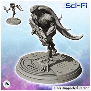Alien warrior with long tails and assault rifle (9) - STL 3D Printing Post-apo apocalypse SF Sci-Fi Star Cyberpunk Future Space Cyborg