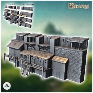 Medieval defensive wall with dwelling - STL 3D Print Dark Gothic Feudal Old Saga DnD Mini Arkham RPG Frostgrave Malifaux DBA