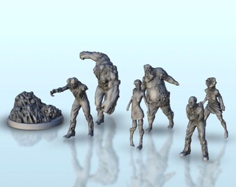 Set of six infected creatures and base 12 (+ supported versions) - STL 3D Printing Modern Warfare Contemporary Armies Bolt Flames