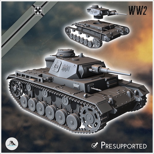 Panzer III Ausf. J (early) - STL 3D Printing World War Two Second German tank Germany Konlfikt 47