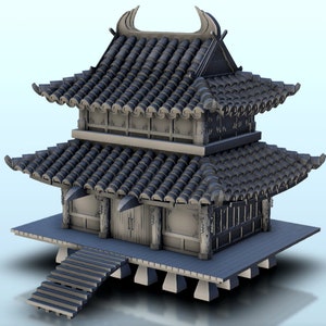 Raised Asian building with one floor 13 - STL 3D Printing Asian Japan Pacific terrain architecture Bolt Action CLASH of Katanas Samurai