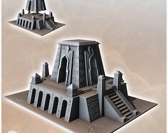 Egyptian Temple with Obelisks and Access Stairs (3) - Egypt Ancient Old Desert Arid Africa RPG 28mm 15mm DnD D&D
