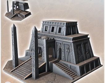 Egyptian Temple with Double Obelisk and Multiple Access Stairs (16) - Egypt Ancient Old Desert Arid Africa RPG 28mm 15mm DnD D&D