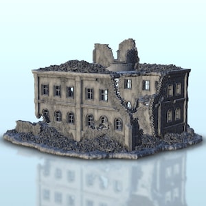 Geruïneerd gebouw met centrale toren 5 - STL 3D-printen decorarchitectuur Bolt Action Flames of War