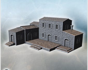 Destroyed stone village complex with interconnected ruins open courtyards and debris paths (28) - STL 3D Printing Modern Conflicts 20th 21st