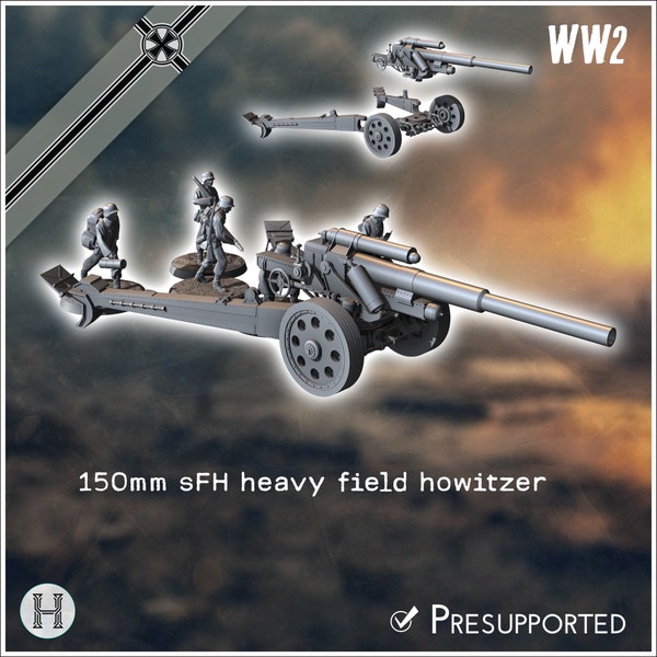 150mm 15,0 sFH schwere Feldhaubitze 18 heavy field howitze - STL 3D Printing World War Two Second German canon Germany Konlfikt 47