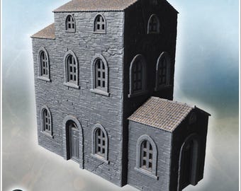 Tall mediterranean residence with arched windows and adjoining stone annex room (12) - STL 3D Printing Modern Conflicts 20th 21st Century