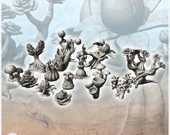 Set of alien plants for futuristic planet (9) - STL 3D Printing Science Fiction Future Space