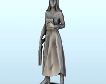 Nun with Bible and powder pistol 8 (+ supported version) - STL 3D Printing Modern Warfare Contemporary Armies Bolt Flames