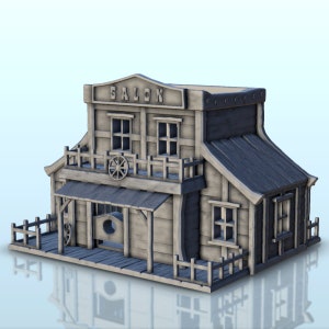 Western saloon with floor and fence (1) - Wild West STL 3D Printing