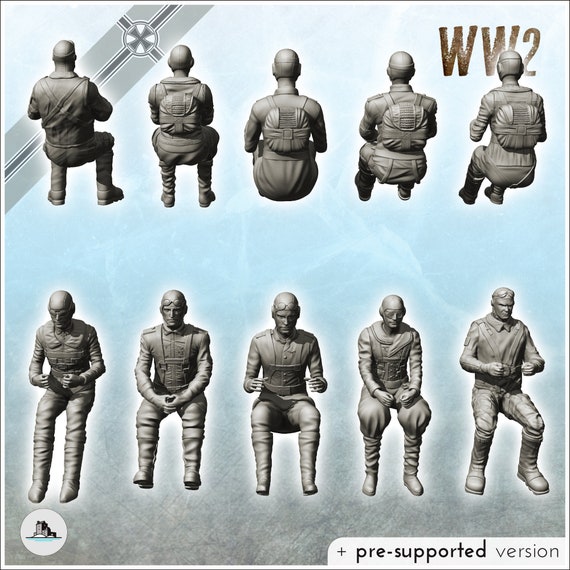 5 つのドイツ航空機パイロット + 装備のセット - STL 3D プリント SGM