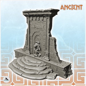 Ruined fountain with stairs and sculpted lion (2) - STL 3D Model Printing Ancient Classic Old Archaic Historical