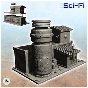 Container-based workshop with large central chimney (6) - Scenery Scifi Science fiction SF