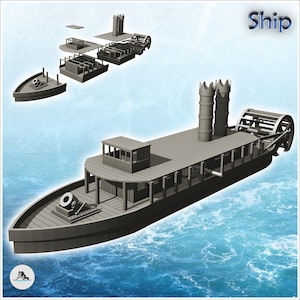 Armed paddle steamer with cannons (4) - STL Impression 3D Cowboy USA America ACW American Civil War History Historical
