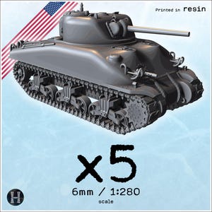 Sherman M4A1 tank x5 - Resin-printed 6mm WW2 Axis & Allies 39 -45 1939 1945 Combat Command US USA Normandy West Western Pacifique 1/280 Epic