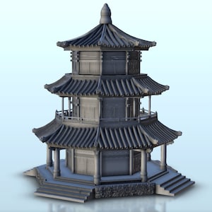 Octagonal two-stories pagoda with columns 18 - STL 3D Printing Asian Japan Pacific terrain architecture Bolt Action CLASH of Katanas Samurai