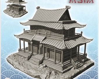 Tempio asiatico con pavimento e scale di accesso (34) - STL Impression 3D architettura decorativa Bolt Action CLASH di Katanas Samurai Pacifique