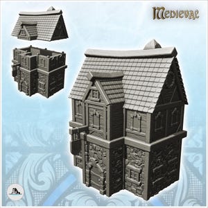 Medieval store with stone base and storey (8) - STL 3D Printing Print Medieval Gothic Feudal Old Saga DnD Mini