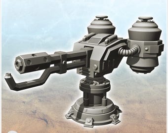 Futuristic turret with cannon and double reloading pods (2) - STL 3D Printing Science Fiction Future Space