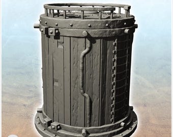 Round storage silo with reinforced wooden access ladder (12) - STL 3D Printing Science Fiction Future Space