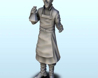 Bald scientist with vial 10 (+ supported version) - STL 3D Printing Modern Warfare Contemporary Armies Bolt Flames